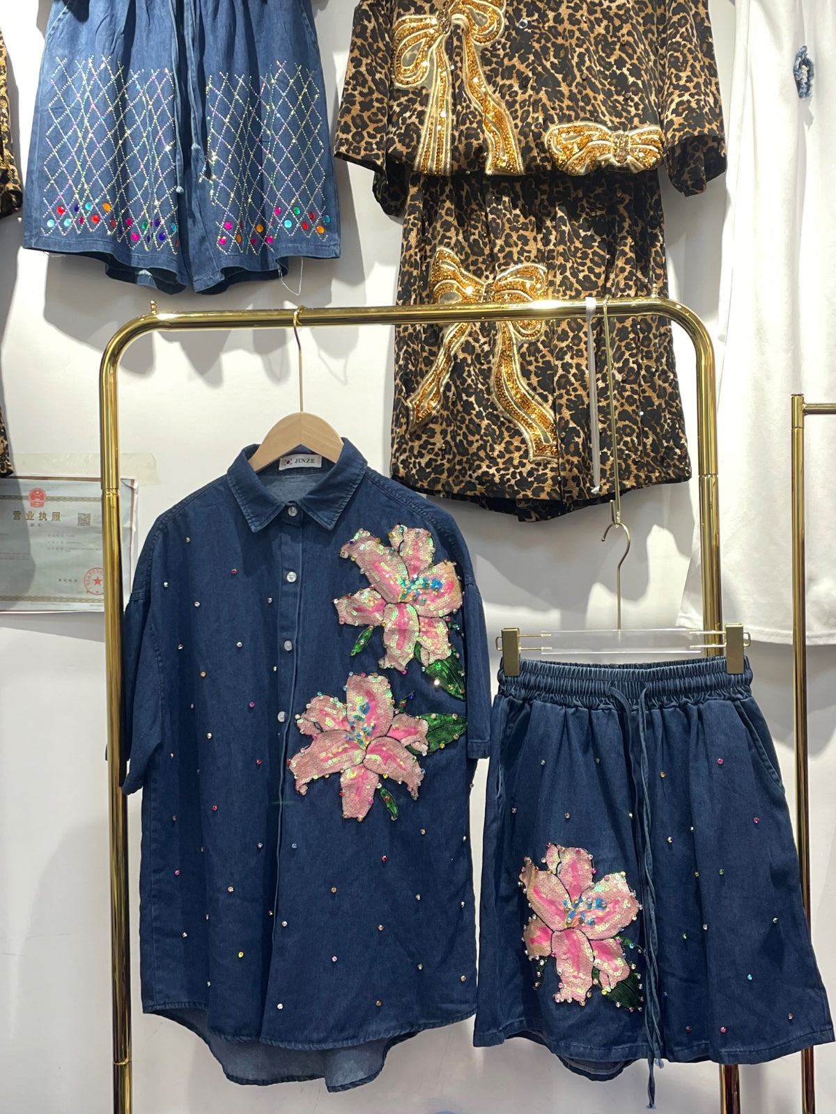 Pink floral denim 2piece