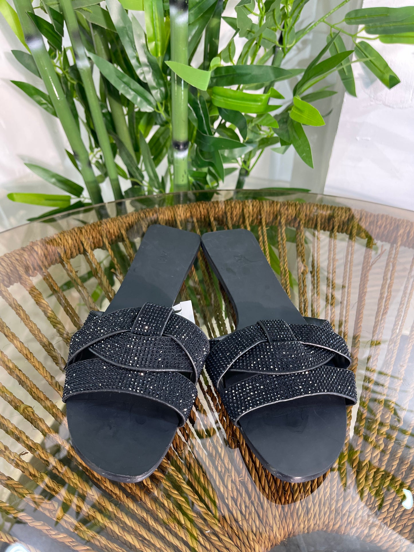 Zara black stone slippers 064