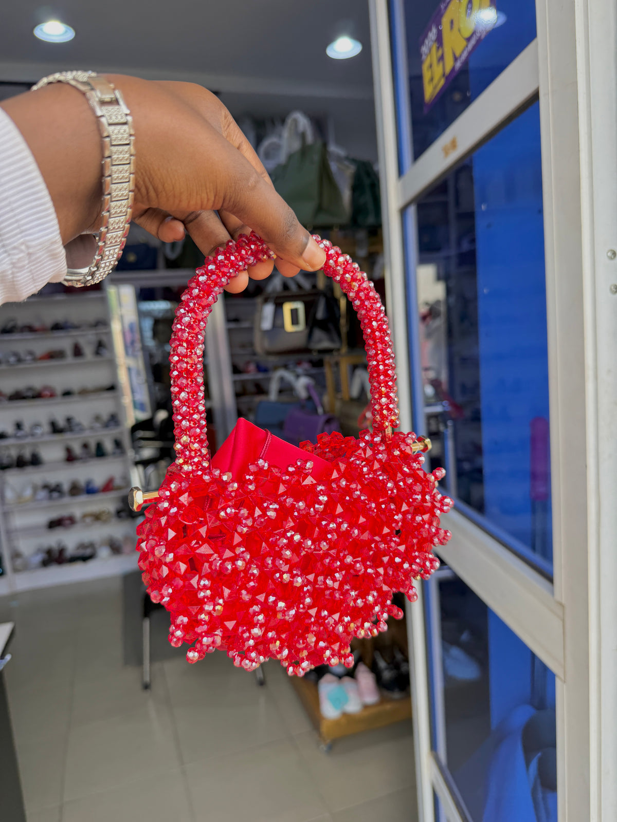 RED CRYSTAL BEADED CLUTCH