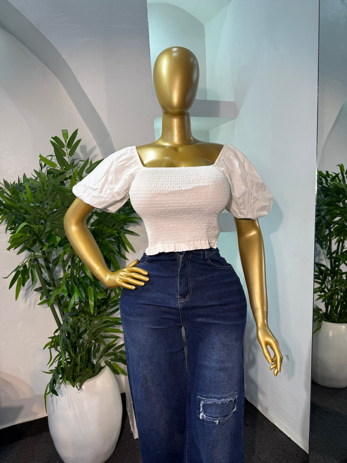 SMOCKED CROP TOP
