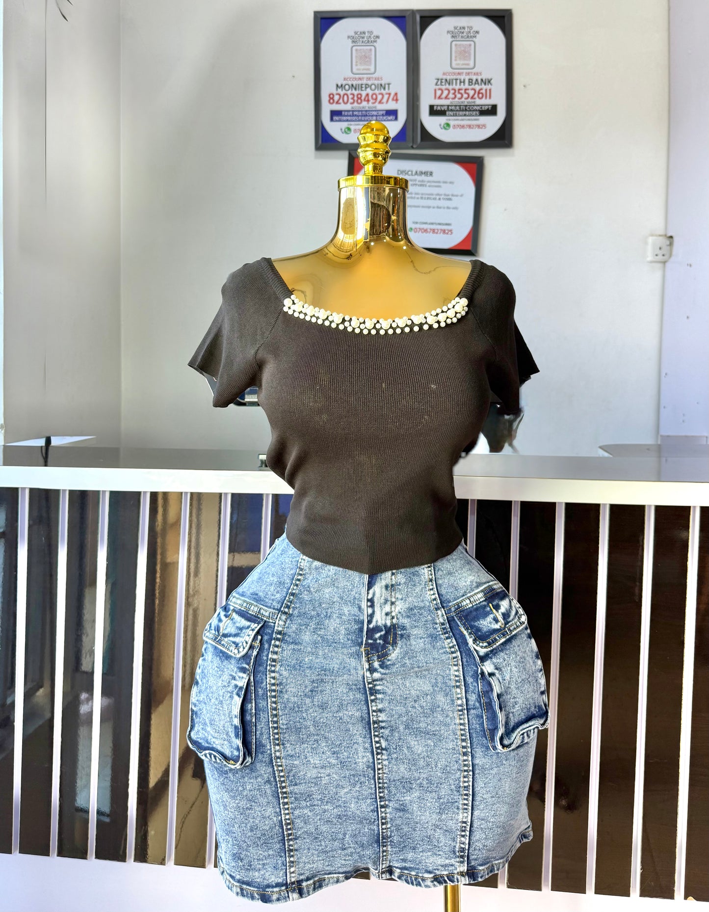 Knit pearl neck Y5817