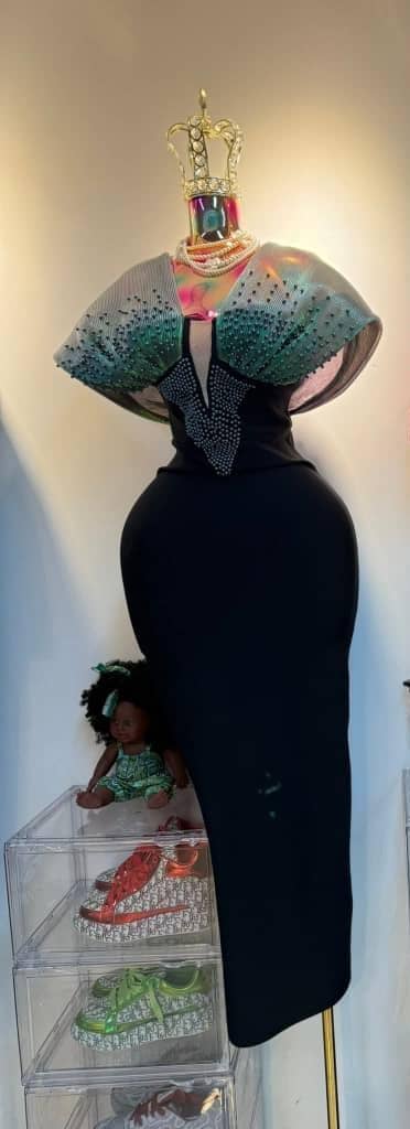 Luxury green beaded neck dress