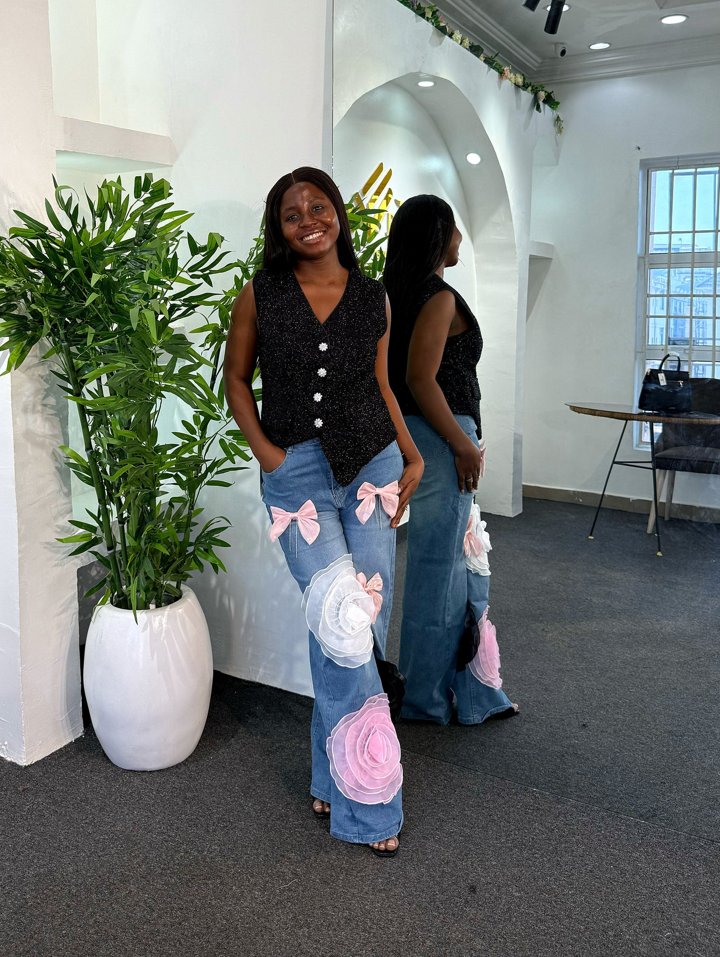 BOW ROSE DENIM