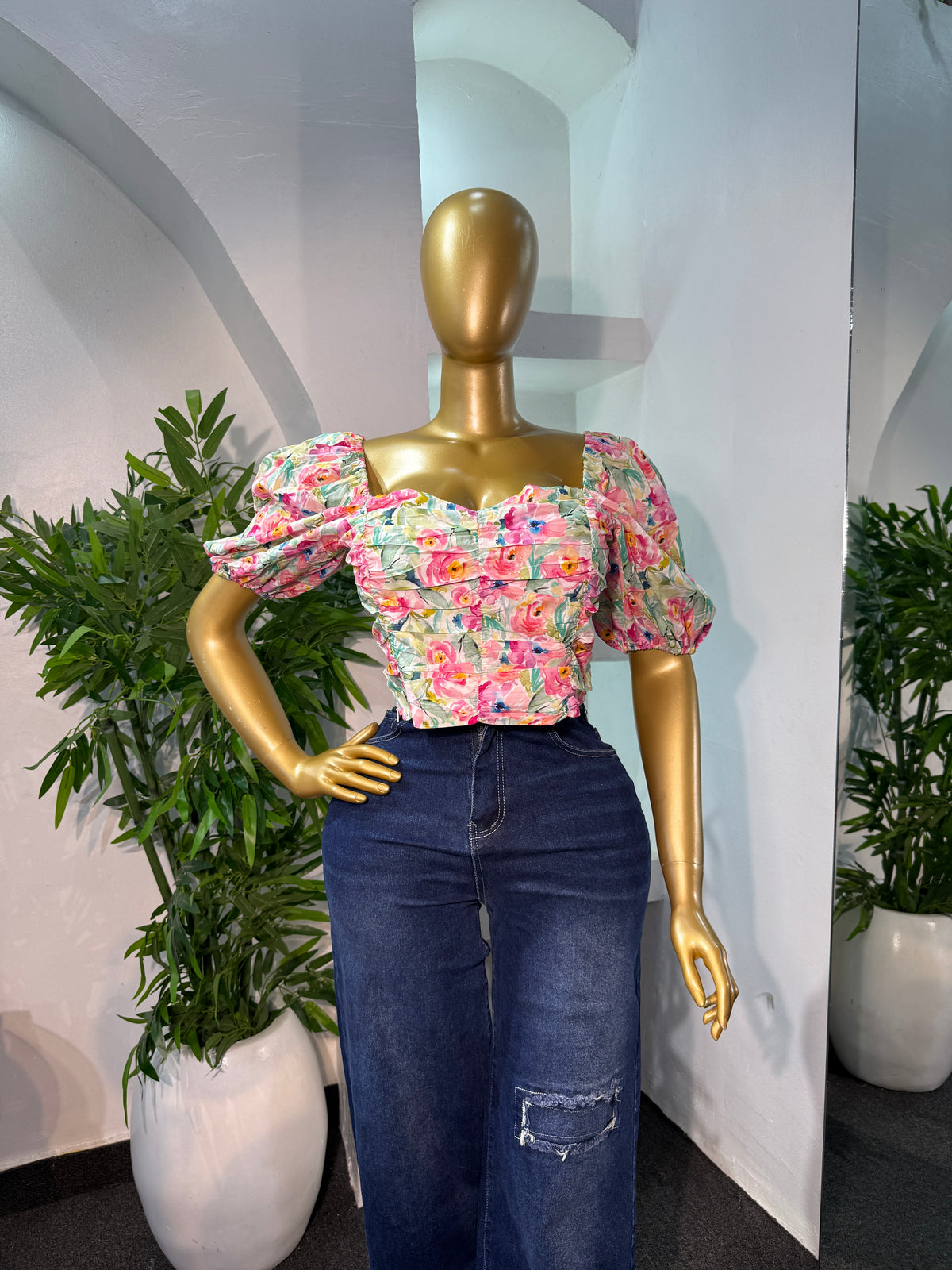 FLORAL PUFFY SLEEVE TOP
