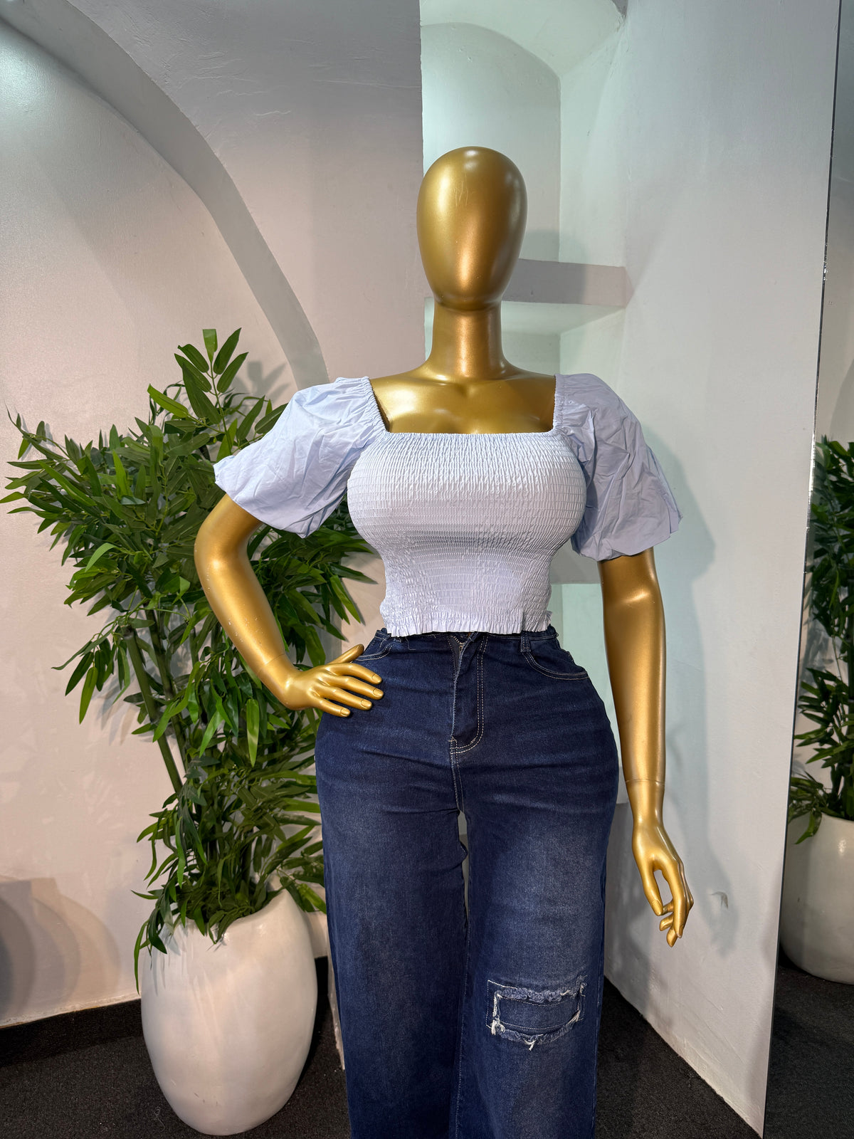 SMOCKED CROP TOP