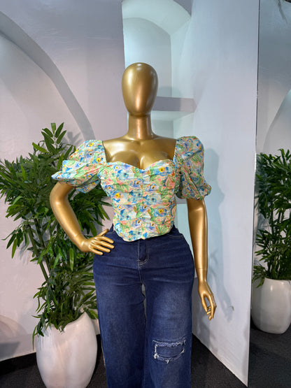 FLORAL PUFFY SLEEVE TOP