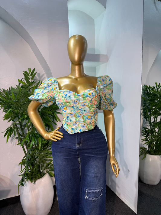FLORAL PUFFY SLEEVE TOP