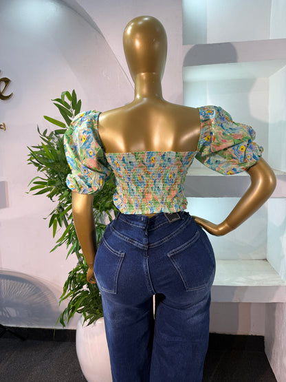 FLORAL PUFFY SLEEVE TOP