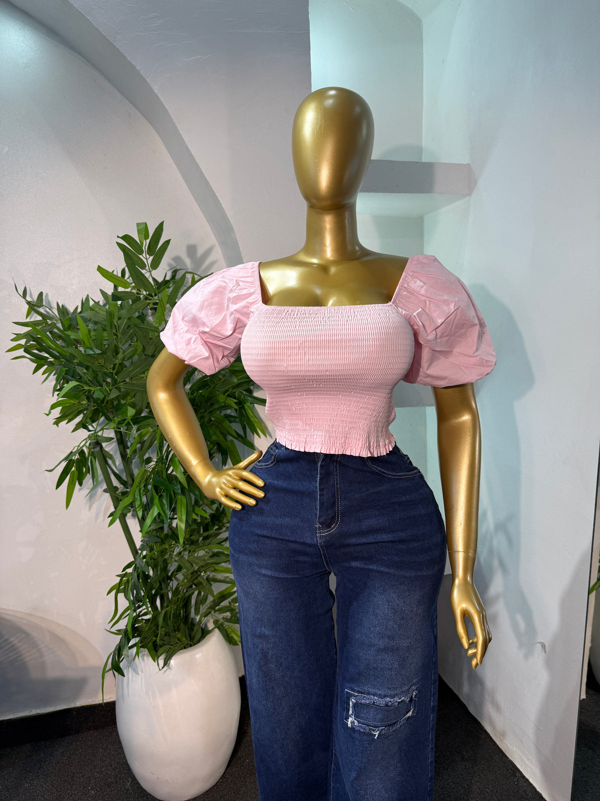 SMOCKED CROP TOP