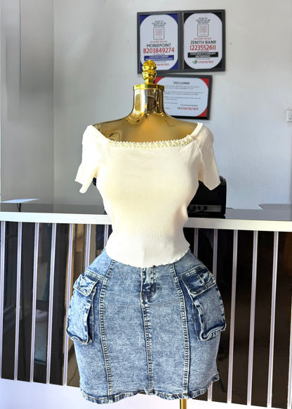 Knit pearl neck Y5817