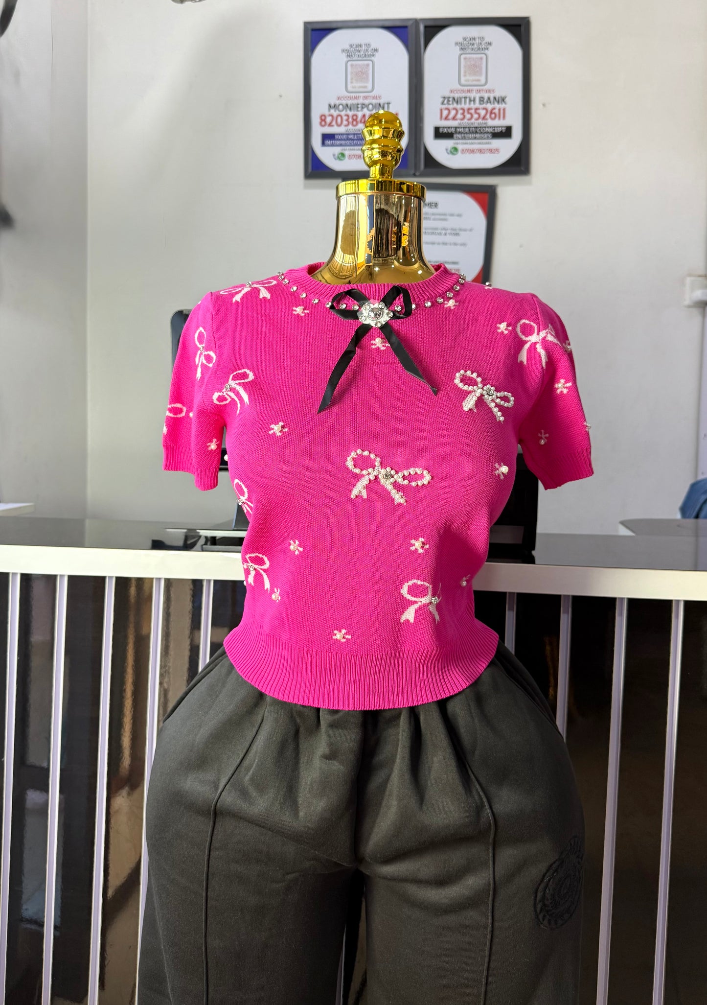 Beaded Bow Tie Top 6508