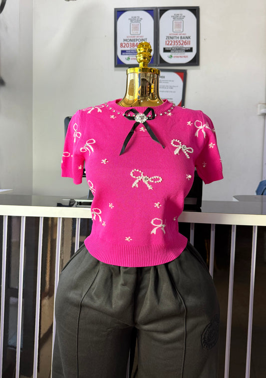 Beaded Bow Tie Top 6508