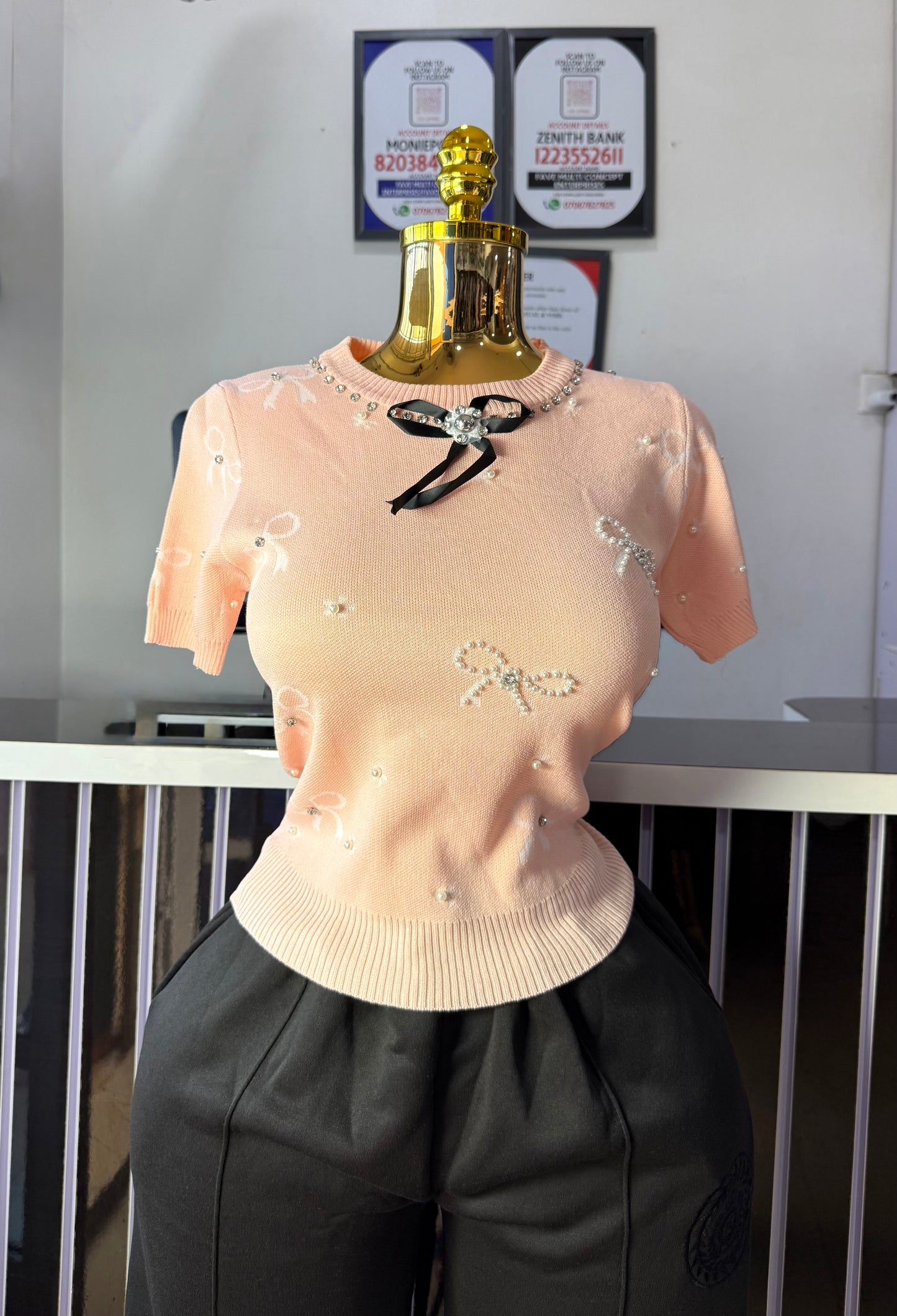 Beaded Bow Tie Top 6508