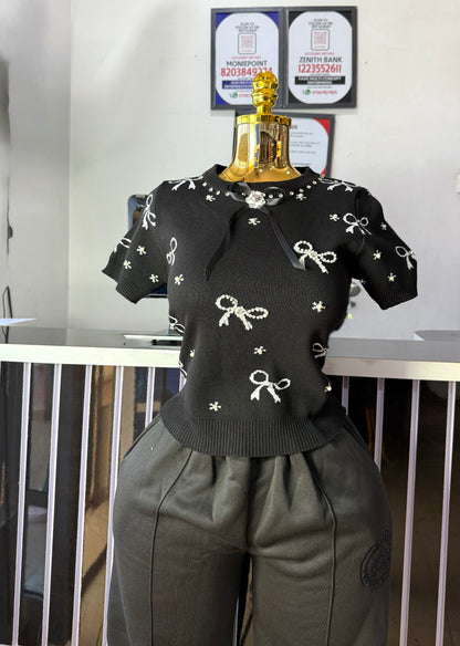 Beaded Bow Tie Top 6508