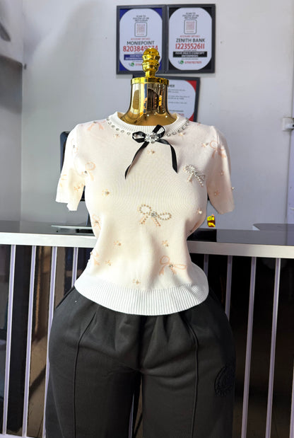 Beaded Bow Tie Top 6508