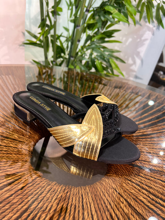 LUNEIA METALLIC BLOCK SLIPPERS