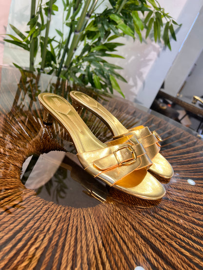 ZARA METALLIC BUCKLE KITTEN HEELS