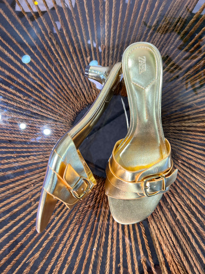 ZARA METALLIC BUCKLE KITTEN HEELS