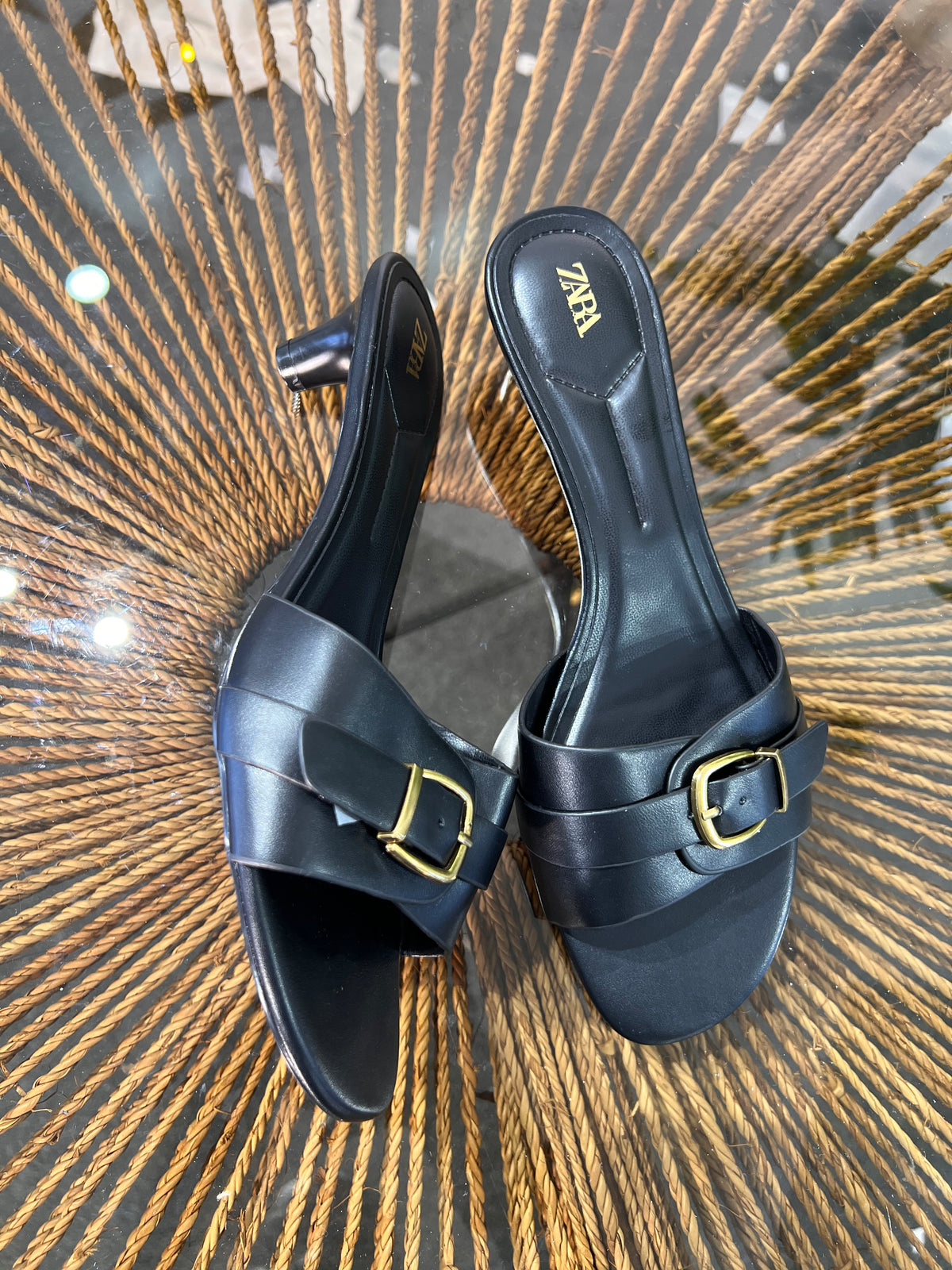 ZARA METALLIC BUCKLE KITTEN HEELS