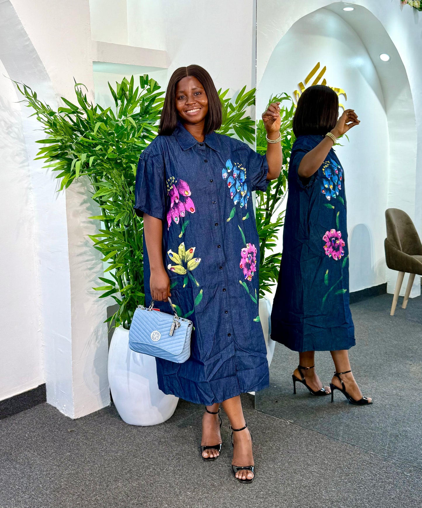 FLORAL DENIM DRESS