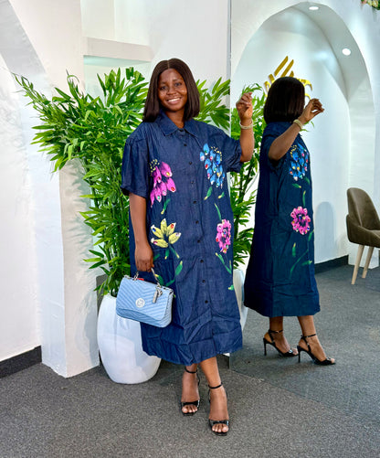 FLORAL DENIM DRESS