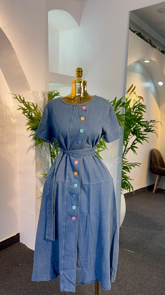 BUTTON DENIM DRESS